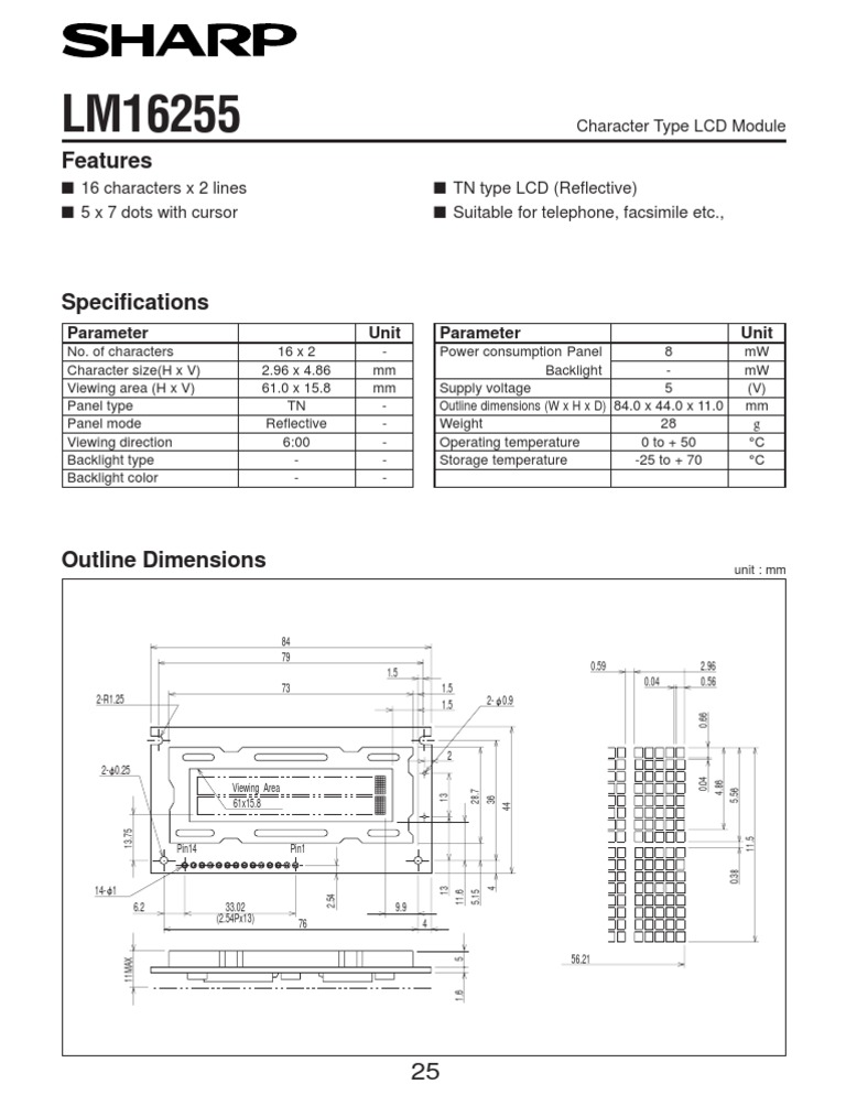 16x2 TN Character LCD Module Specs | PDF