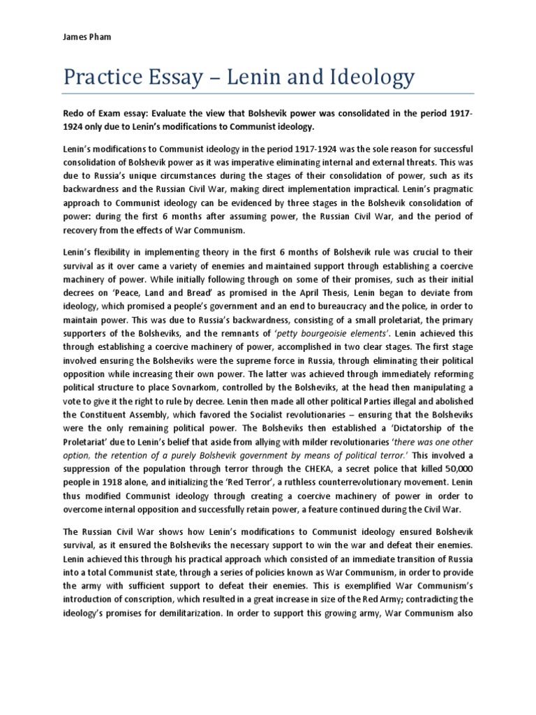 Practice Essay Role of Lenin in Bolshevik Consolidation of Power