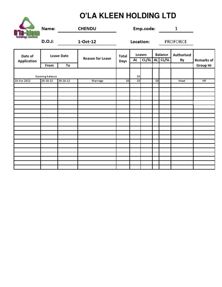 Emp - Anual Leave Card | PDF