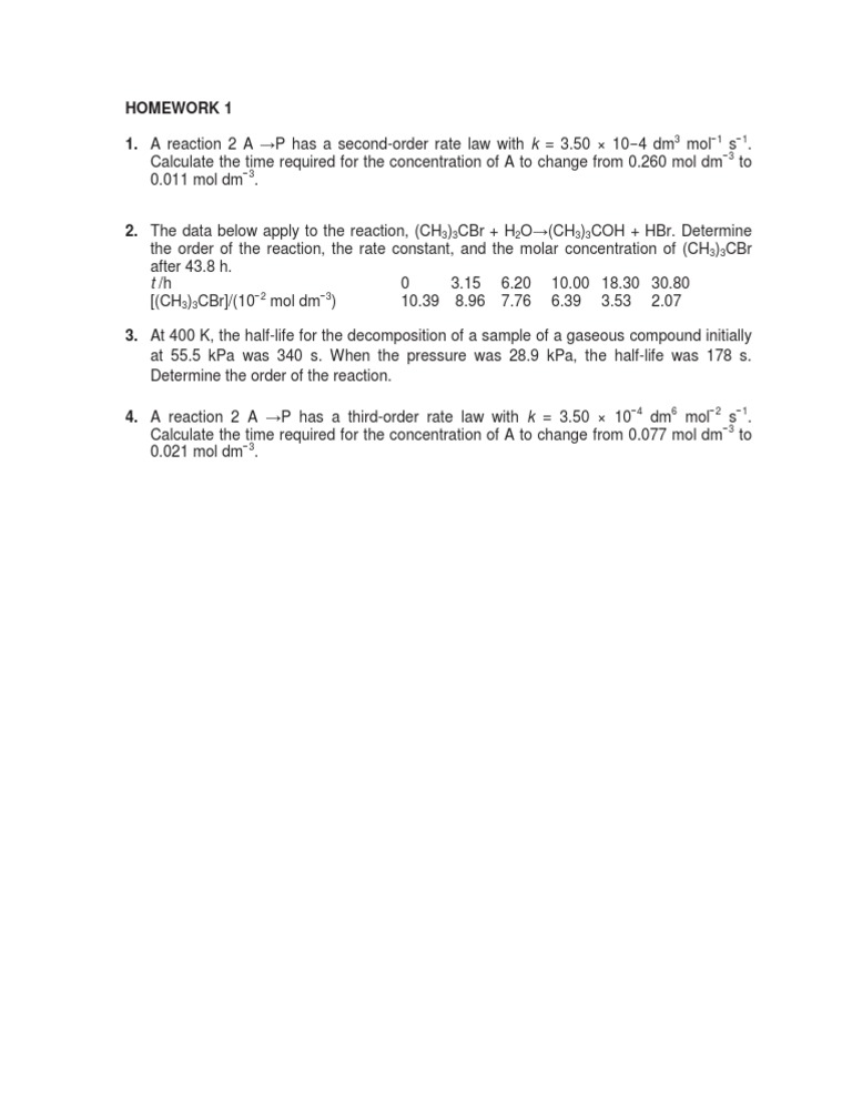 Chemical Kinetics Homework Problems | PDF | Teaching Methods ...
