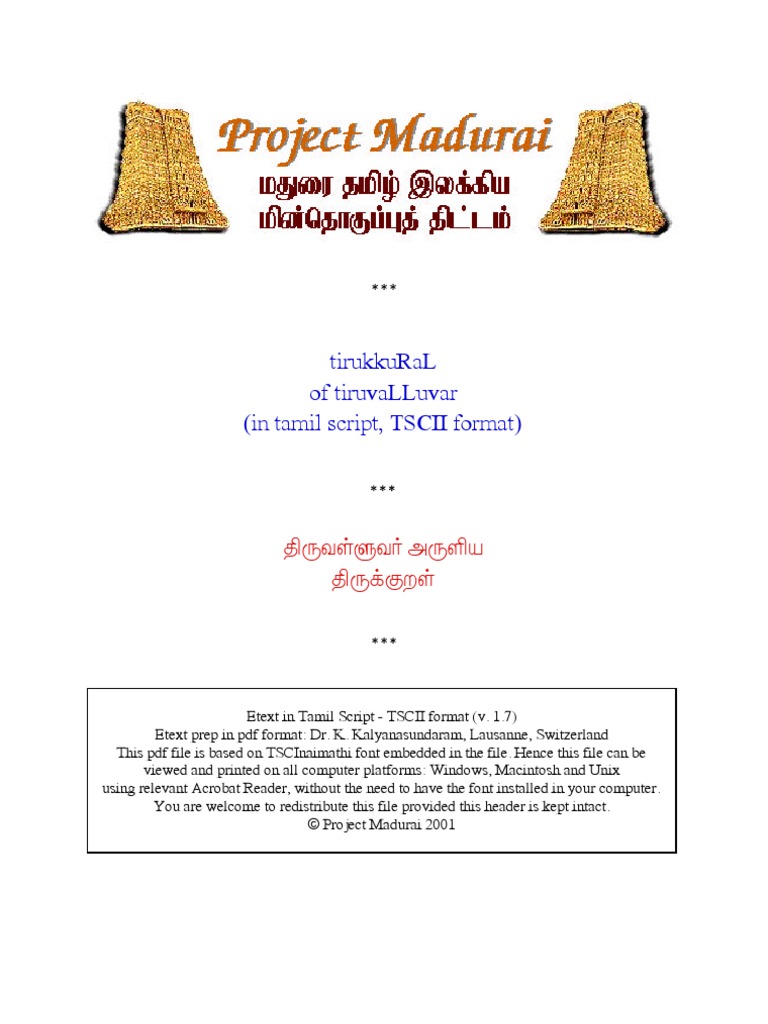 Thirukkural Project Madurai | PDF | Languages Of Sri Lanka | Languages ...
