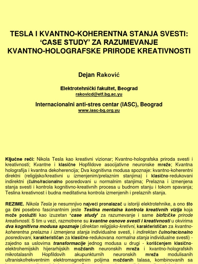 Dejan Rakovic - Tesla I Kvantno Koherentna Stanja Svesti | PDF