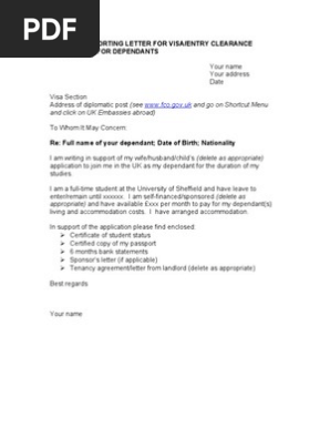 Visa Sample Letter