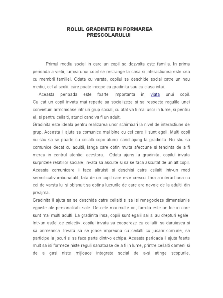 Rolul Gradinitei | PDF