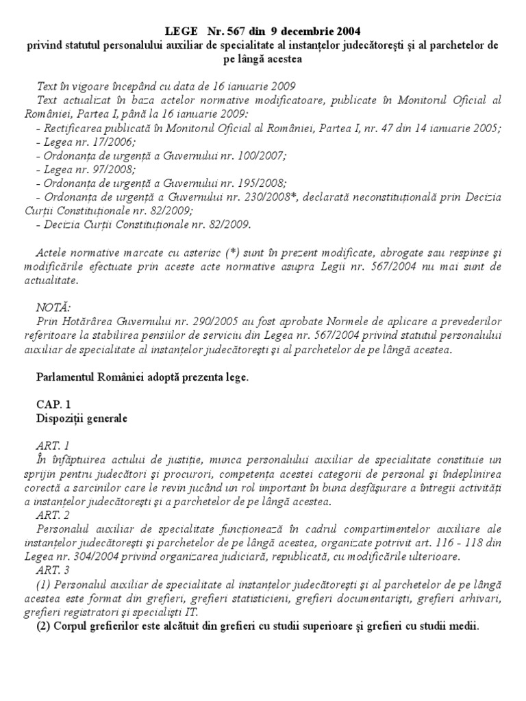 Lege Nr 567 Din 9 Decembrie 2004