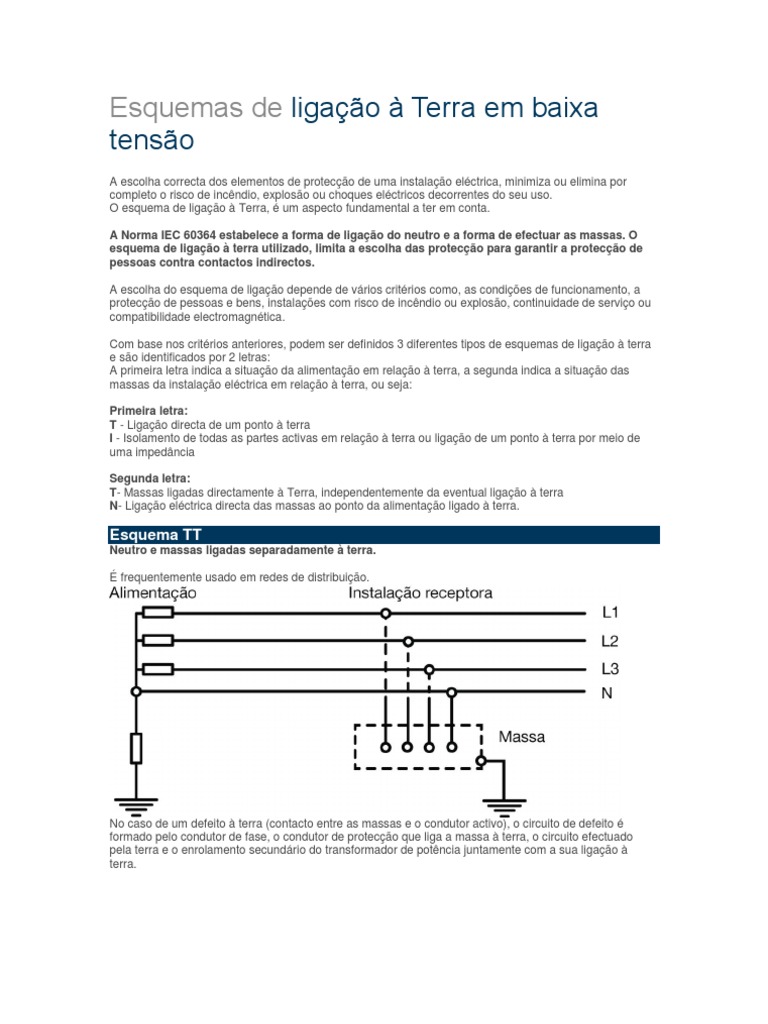 Esquemas de Ligação À Terra em Baixa Tensão | PDF | Rede elétrica ...