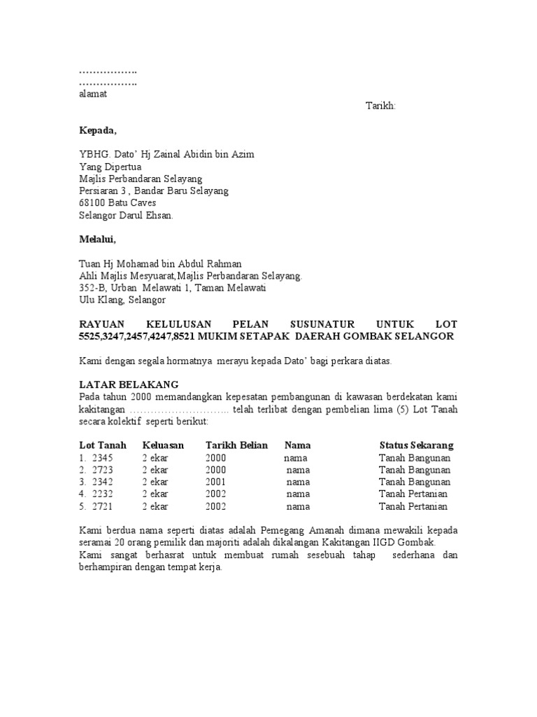 Contoh Surat Rayuan Pecah Tanah Pdf