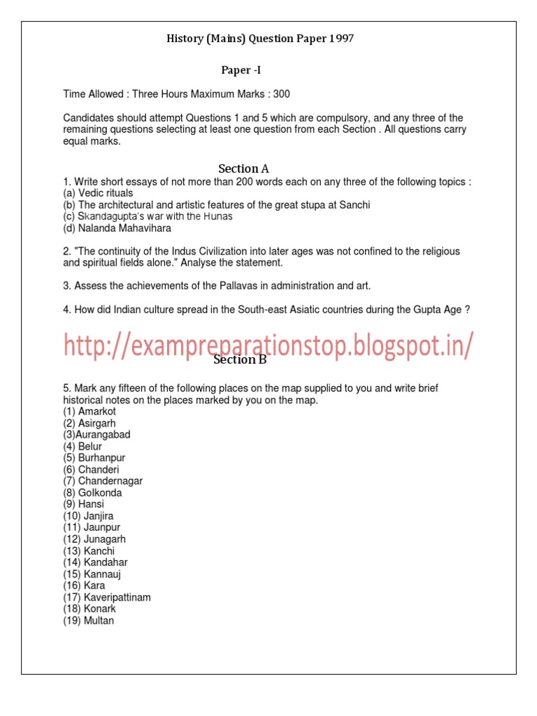 Section A History (Mains) Question Paper 1997 Paper I PDF
