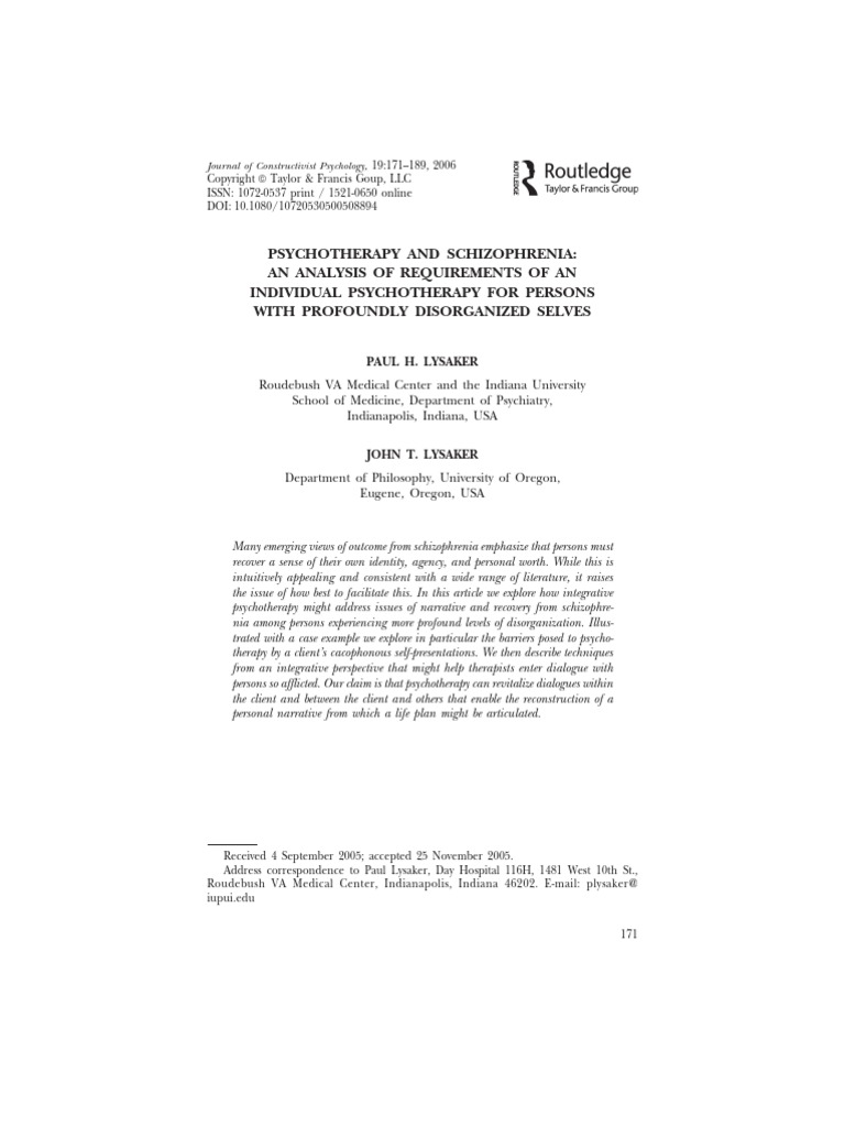 Psychotherapy and Schizophrenia | PDF | Psychotherapy | Schizophrenia