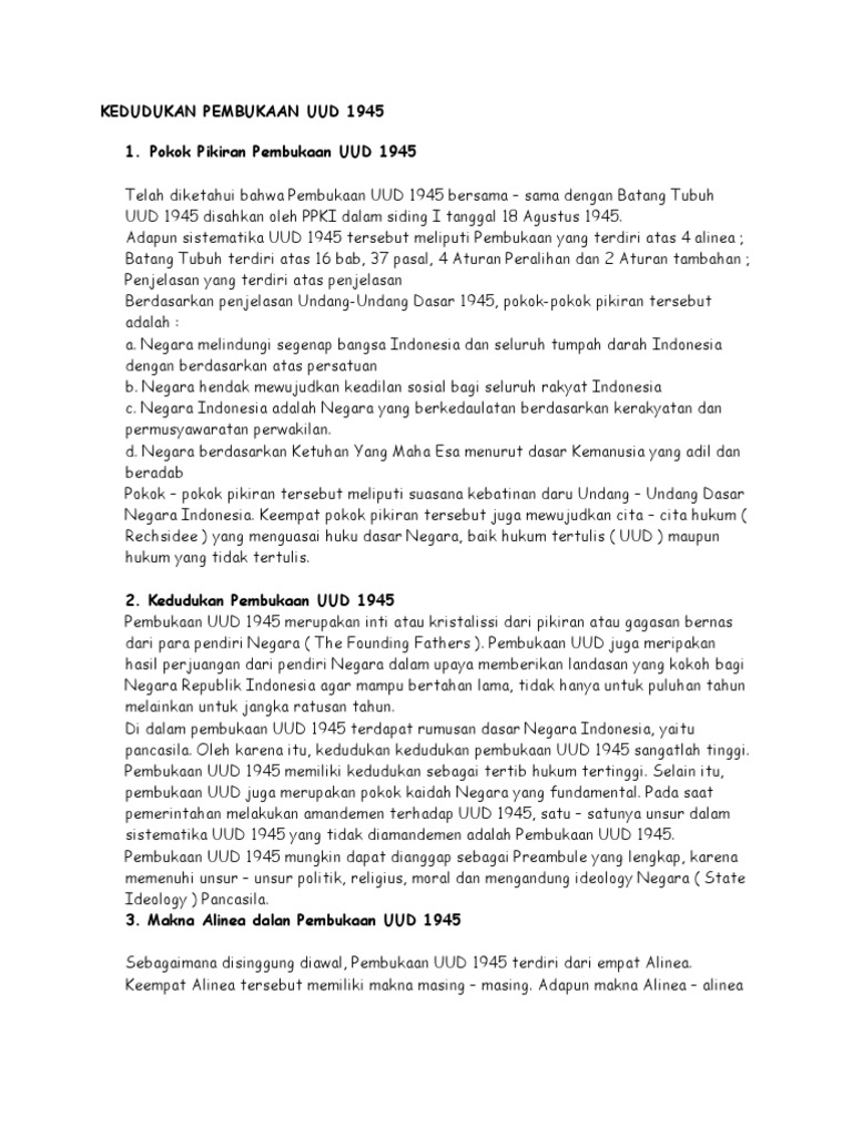 Kedudukan Pembukaan Uud 1945