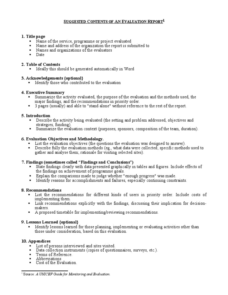 Evaluation Report Structure Guide | PDF