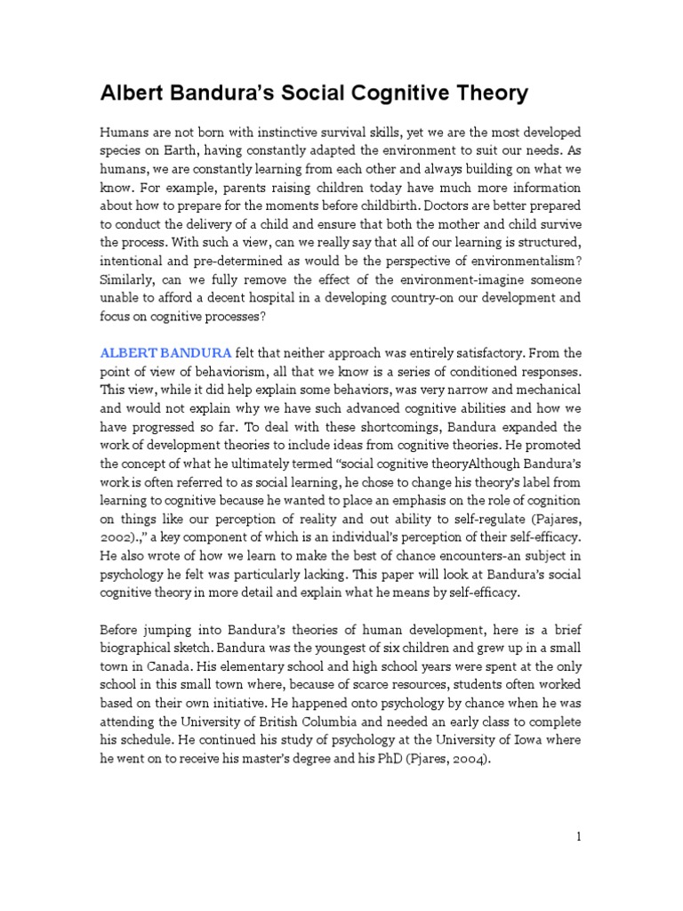 Bandura's Social Cognitive Theory Explained | PDF | Self Efficacy ...