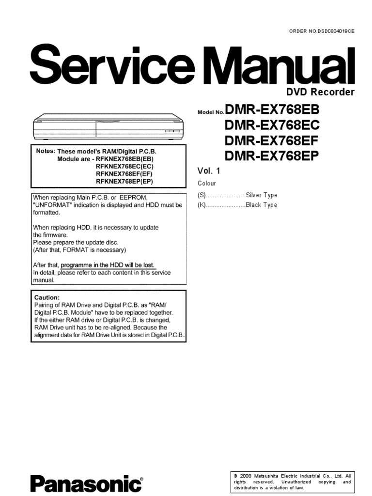 Panasonic DMR-EX768E Service Manual | PDF | Electrostatic
