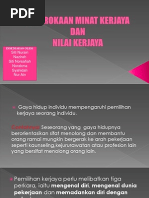Penerokaan Minat Kerjaya Dan Nilai Kerjaya Pdf