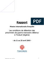 Rapport: Les Conditions de Détention Des Prisonniers de Guerre Marocains Détenus À Tindouf (Algérie)