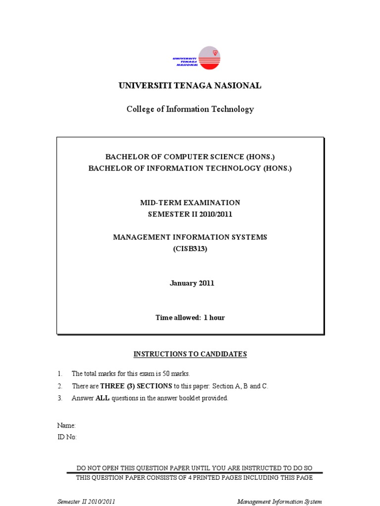 Management Information Systems Exam 2011 | PDF | Information System ...