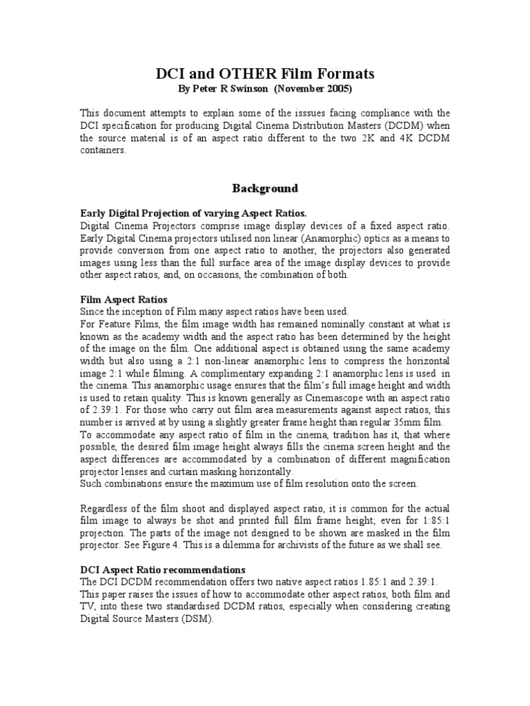 Digital Cinema Aspect Ratio Guide | PDF | Film And Video Technology ...