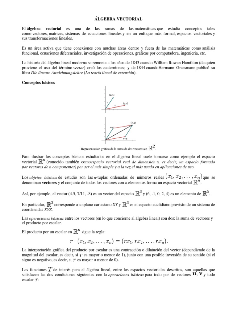 ÁLGEBRA VECTORIAL | PDF | Álgebra lineal | Espacio vectorial