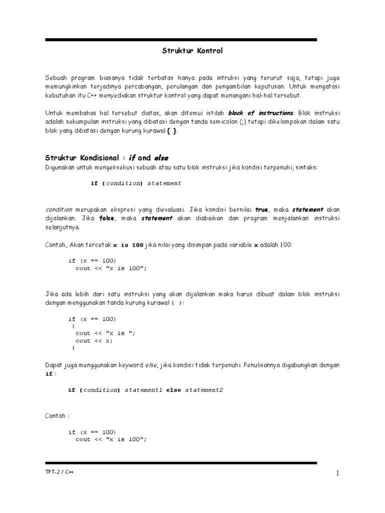 Struktur Kontrol dalam Pemrograman C++ | PDF