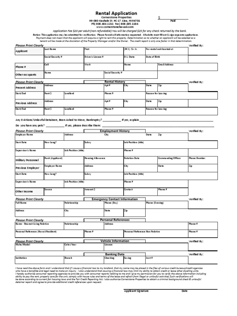 Cornerstone Rental Application PDF Eviction Credit Bureau