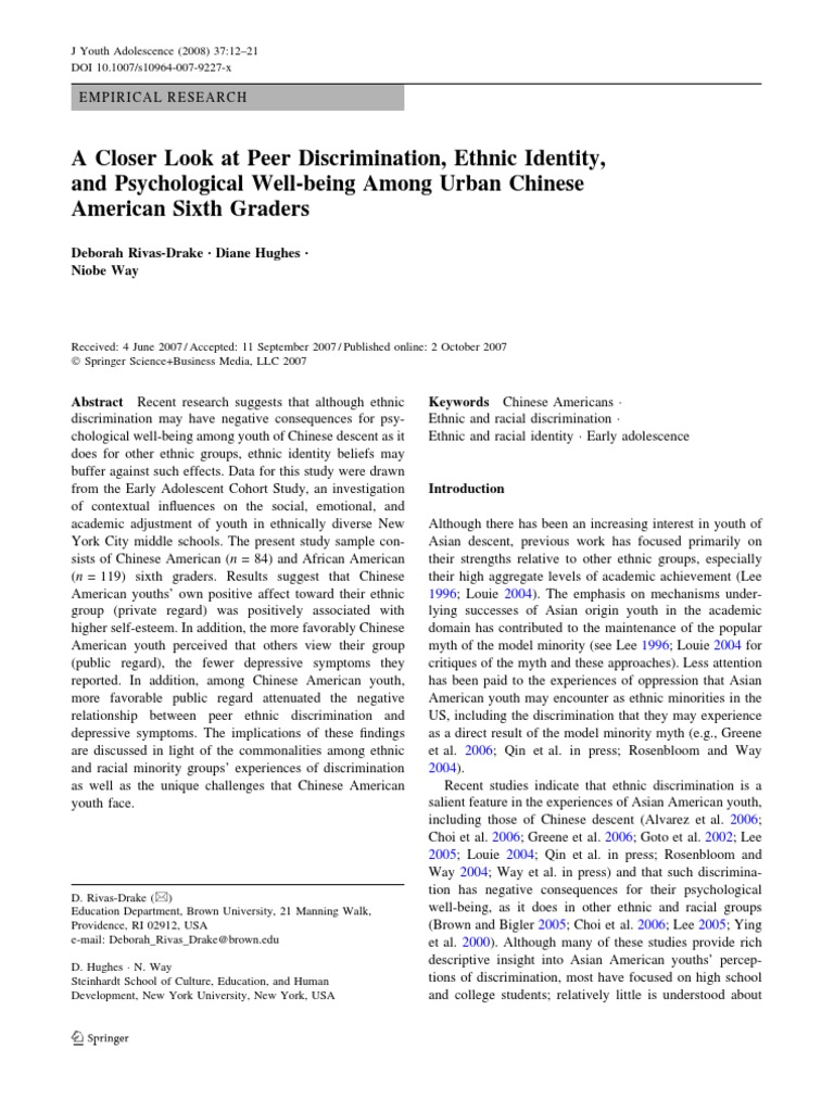 A Closer Look at Peer Discrimination Ethnic Identity and Psychological Well Being PDF