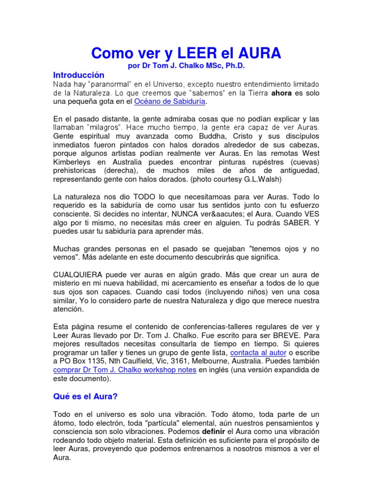 Como Ver y LEER El AURA Por DR Tom J PDF Percepción visual Color