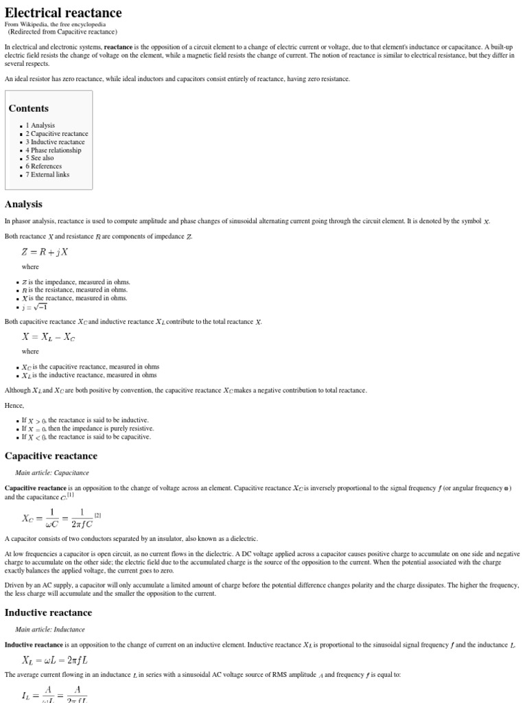 Electrical Reactance - Wikipedia, The Free Encyclopedia | PDF ...