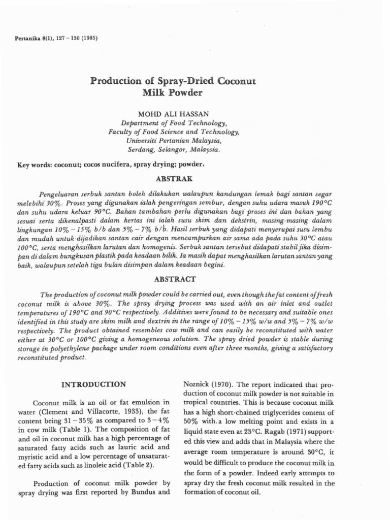Spray-Dried Coconut Milk Powder Production | PDF | Coconut Oil ...