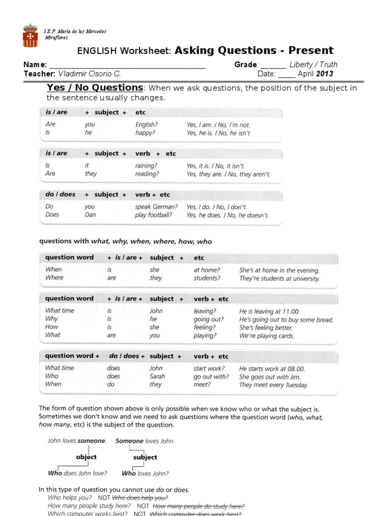 English Worksheets: Asking Questions | PDF | Career & Growth | Wellness