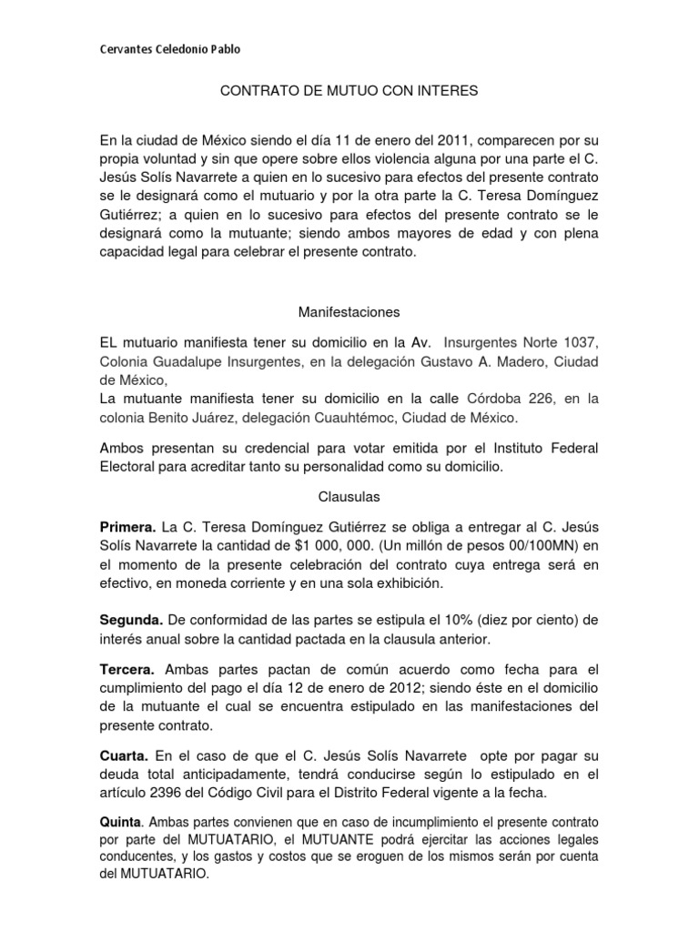 Contrato de Mutuo Con Interes | PDF | Ciudad de México | México