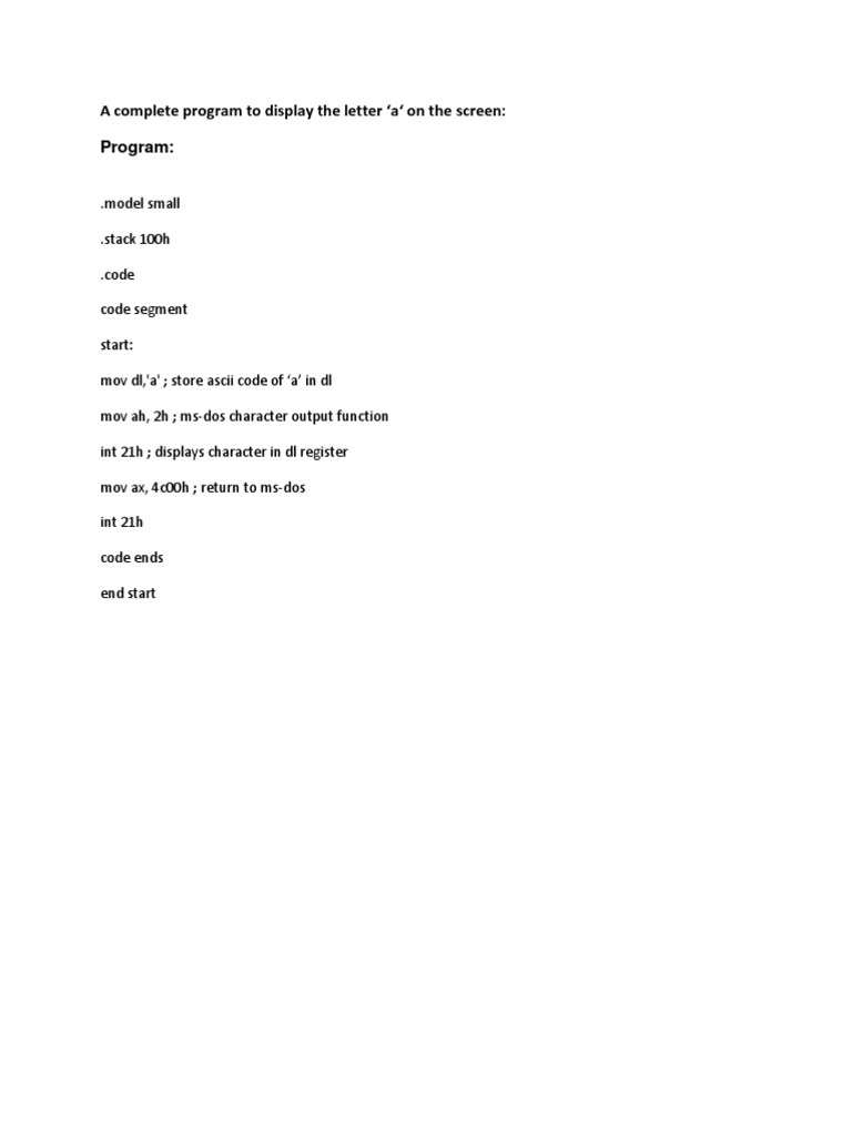 Assembly Programs for Character Display | PDF