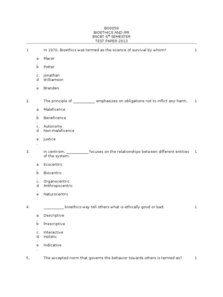 Bioethics and IPR Test Paper 2013 | PDF | Bioethics | Plant Breeding