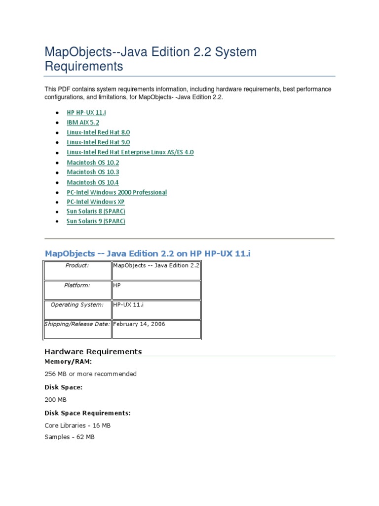 Mapobjects - Java Edition 2.2 System Requirements | PDF | Application ...