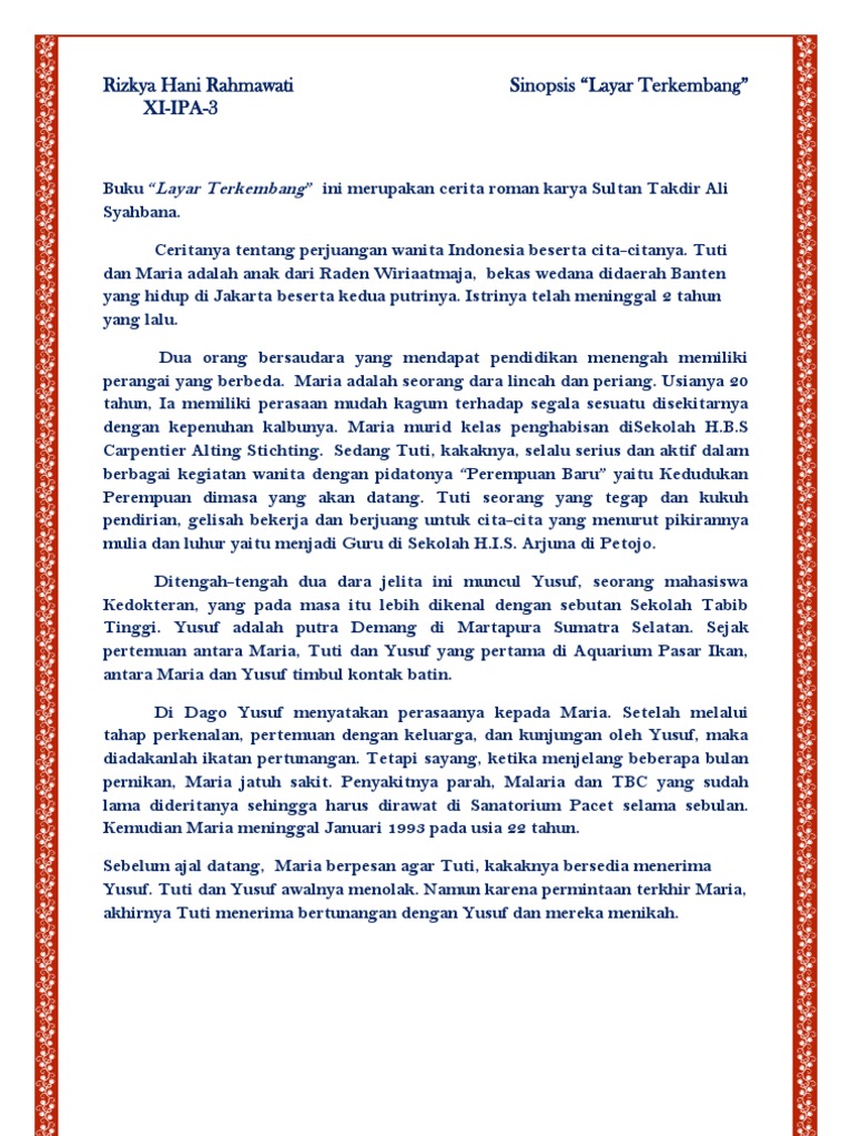 Sinopsis Layar Terkembang