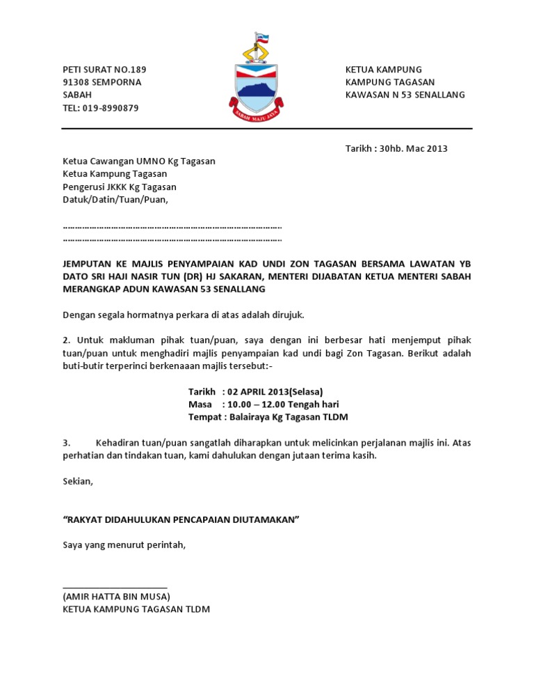 Surat Pengesahan Pendapatan Dari Ketua Kampung