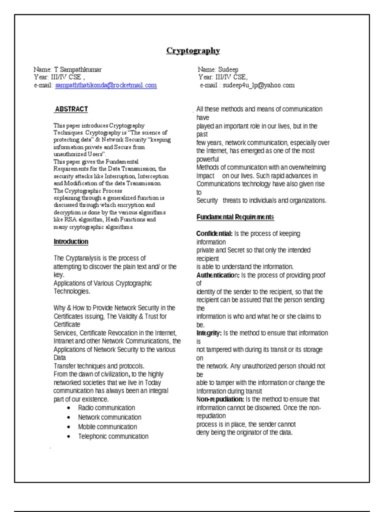 Cryptography Full Report | PDF | Cryptography | Key (Cryptography)