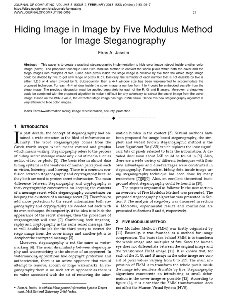 Hiding Image in Image by Five Modulus Method For Image Steganography ...