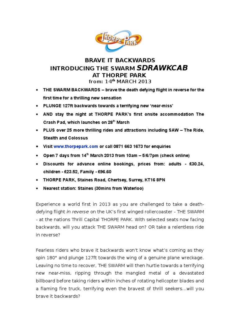 Experience The Swarm Backwards at Thorpe Park | PDF | Computing And ...