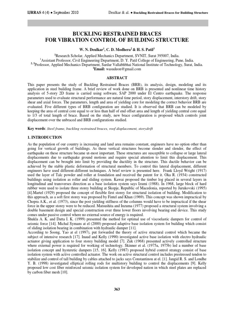 Buckling Restrained Braces for Vibration Control | PDF | Strength Of ...
