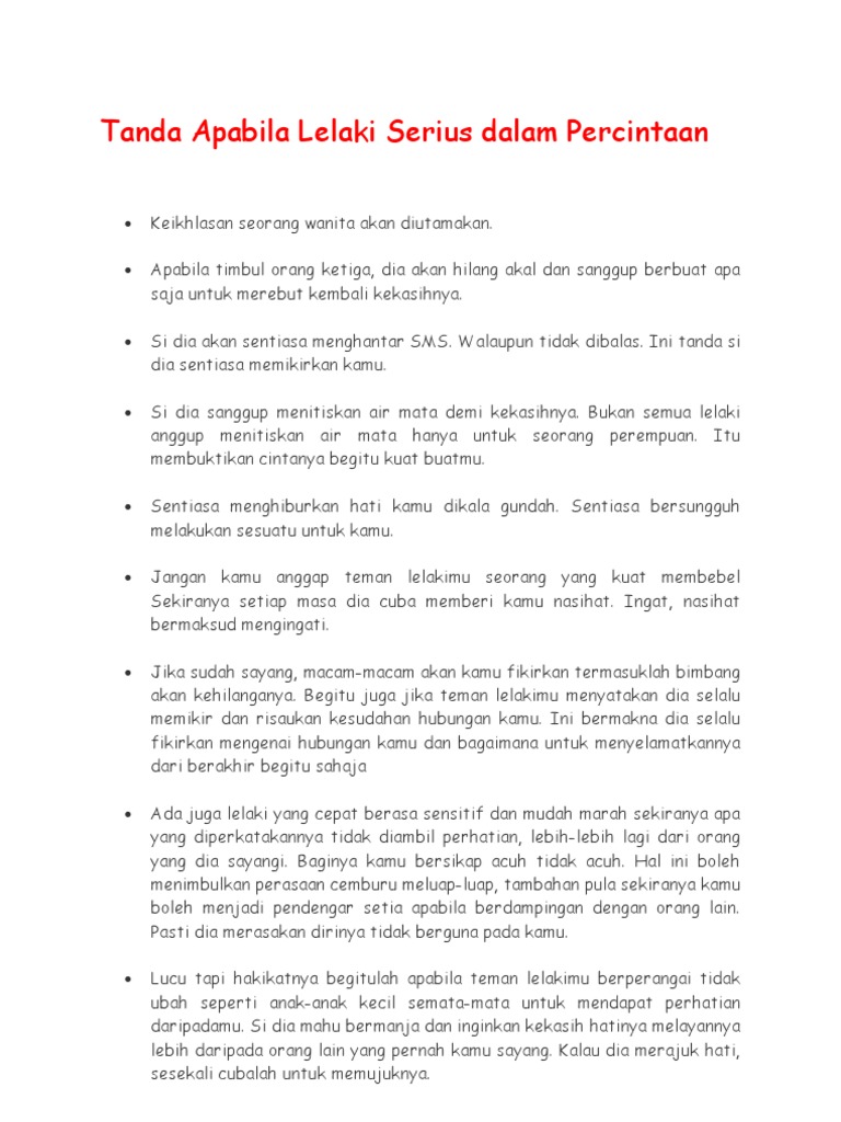 Tanda Apabila Lelaki Serius Dalam Percintaan Pdf