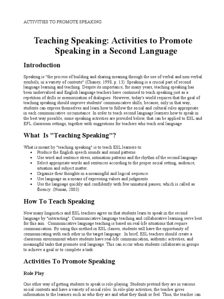 Activities to Enhance Speaking Skills | PDF | Career & Growth