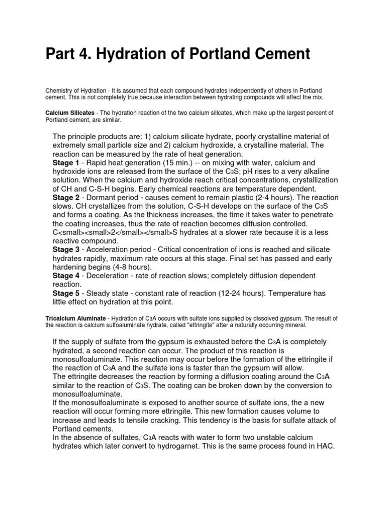 Portland Cement Hydration Process Explained | PDF | Porosity | Calcium