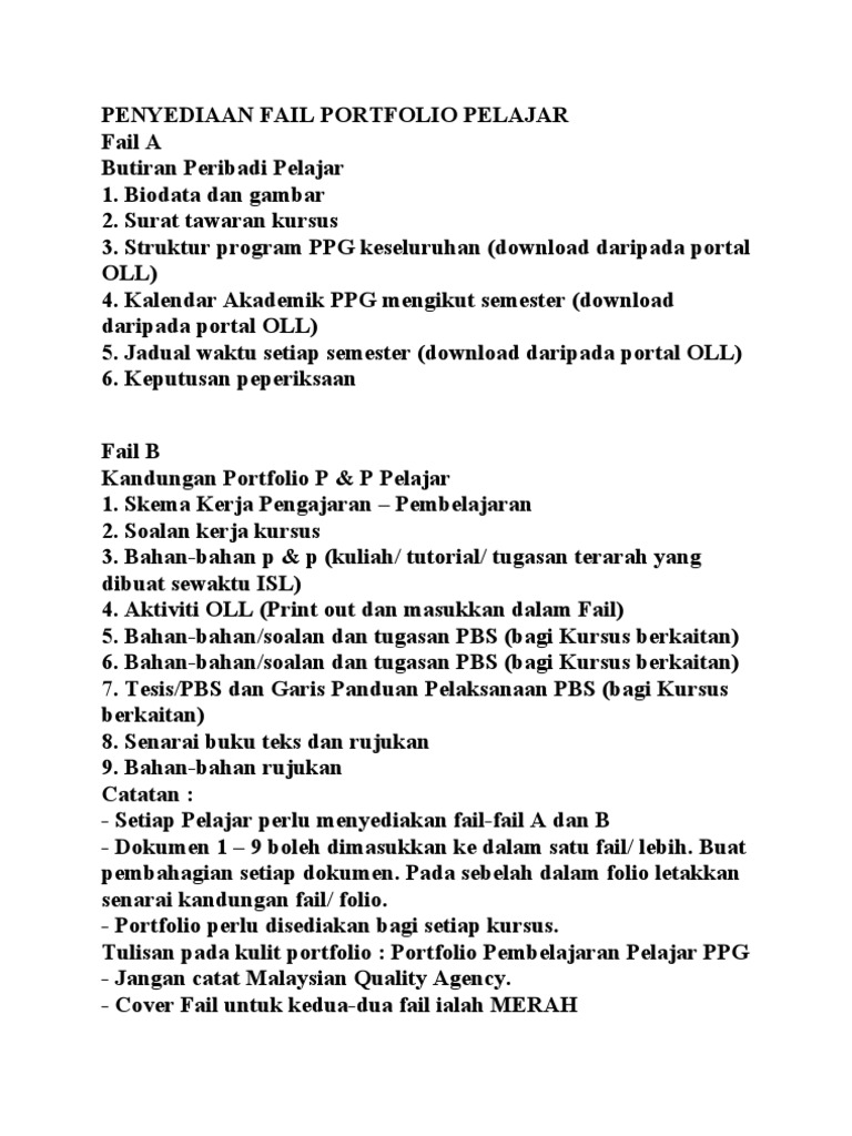 PENYEDIAAN FAIL PORTFOLIO PELAJAR-ppg | PDF
