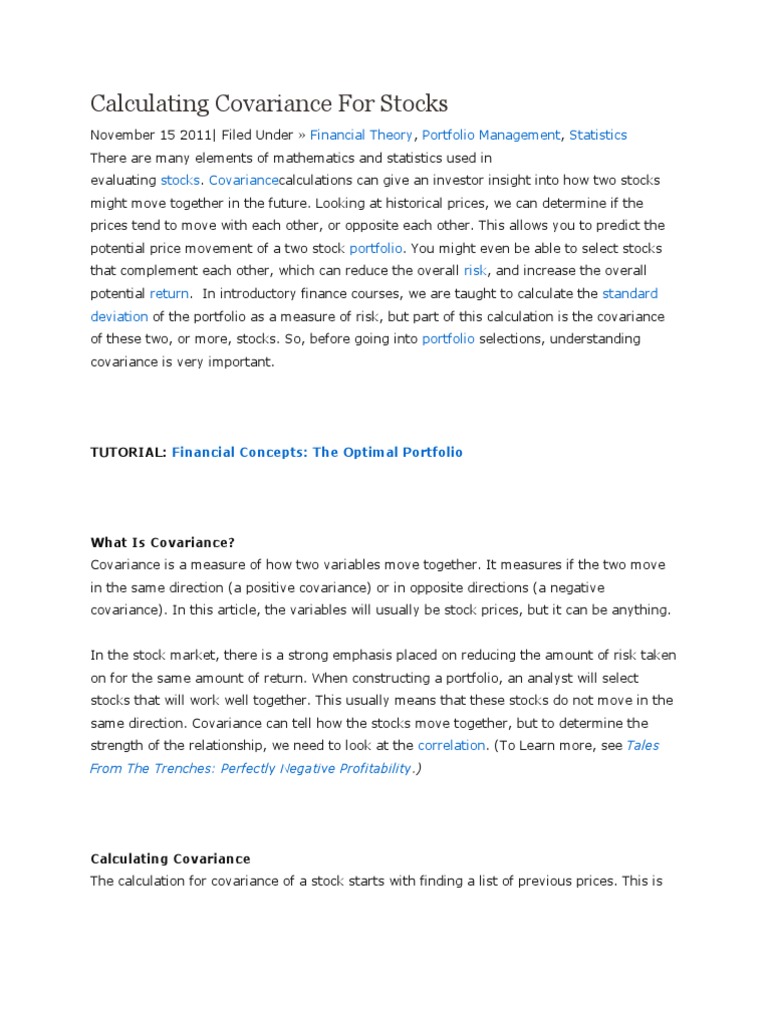 Calculating Covariance For Stocks | PDF | Covariance | Correlation And ...