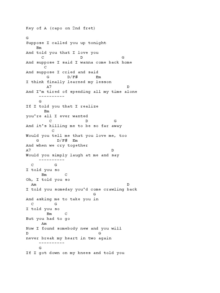 I Told You So Chords And Lyrics Pdf