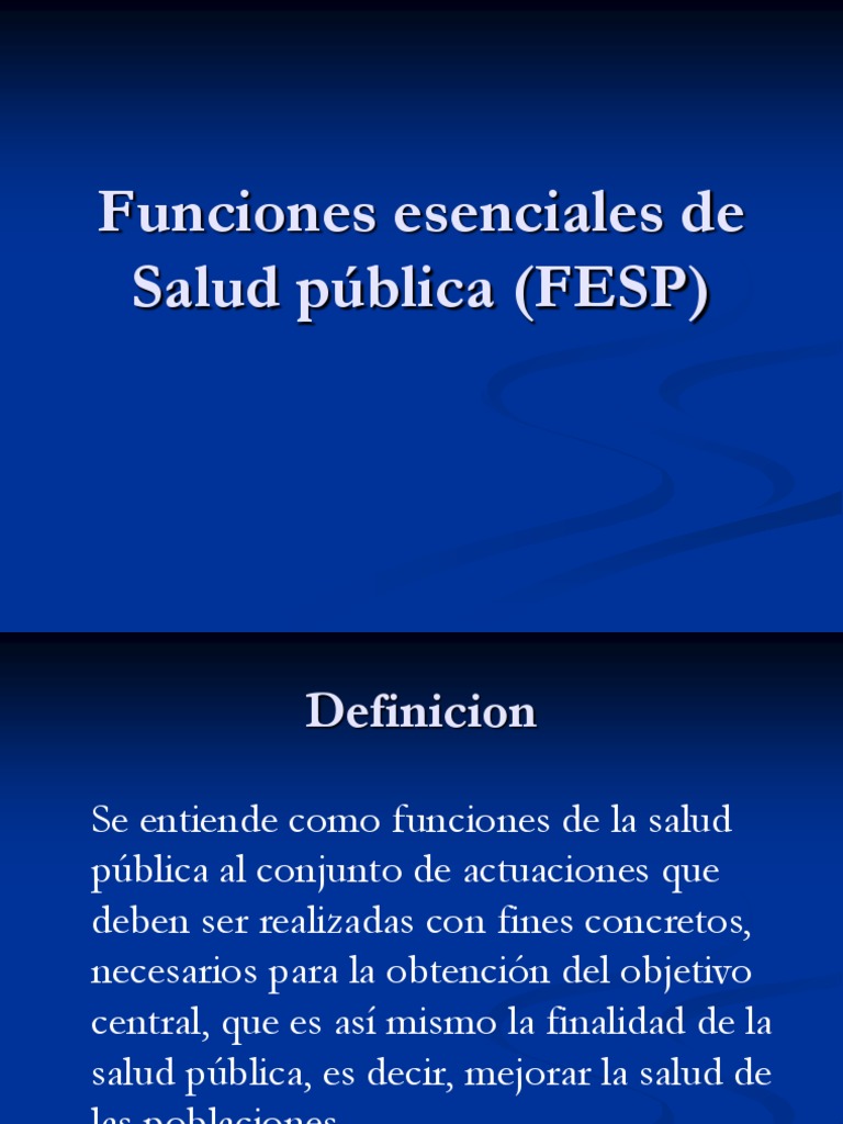 Funciones Esenciales de Salud Publica (FESP) | PDF | Salud pública ...