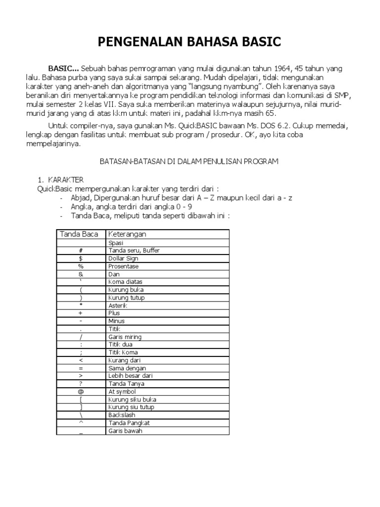 Pengenalan Bahasa Pemrograman BASIC | PDF