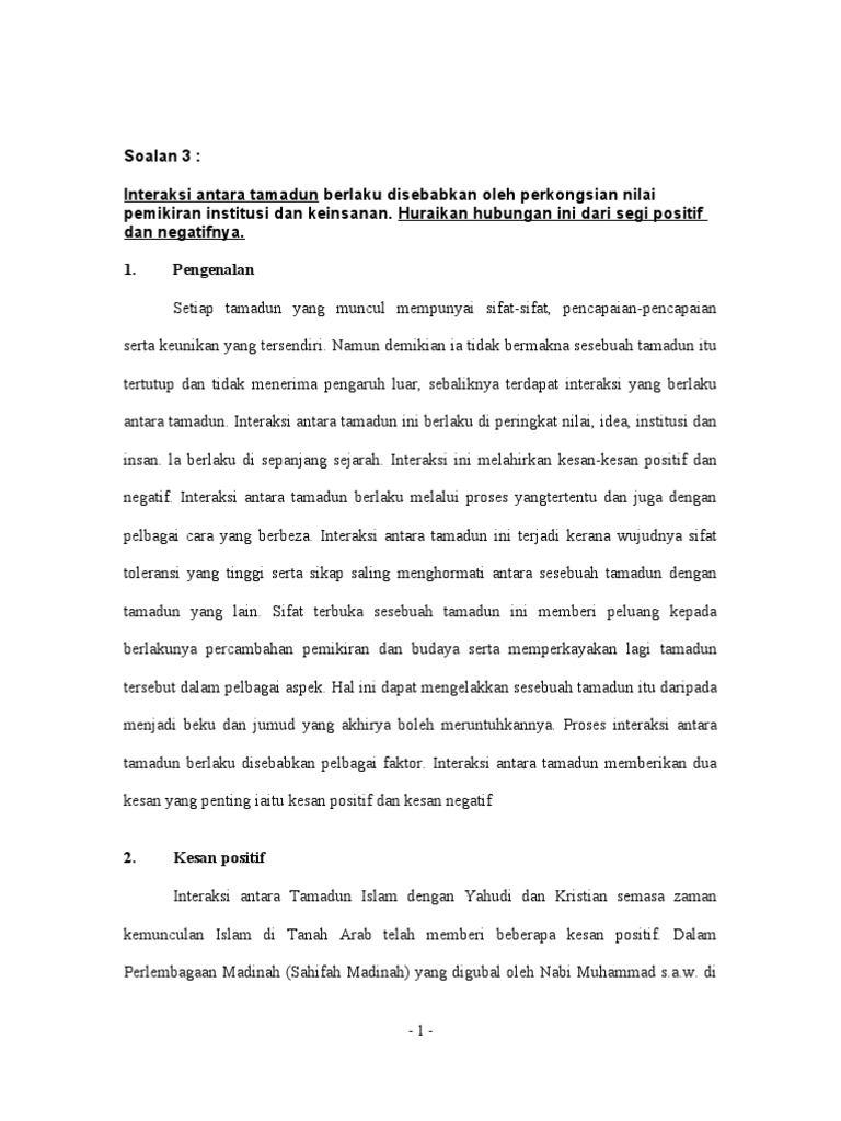 Kesan Positif Dan Negatif Interaksi Antara Tamadun