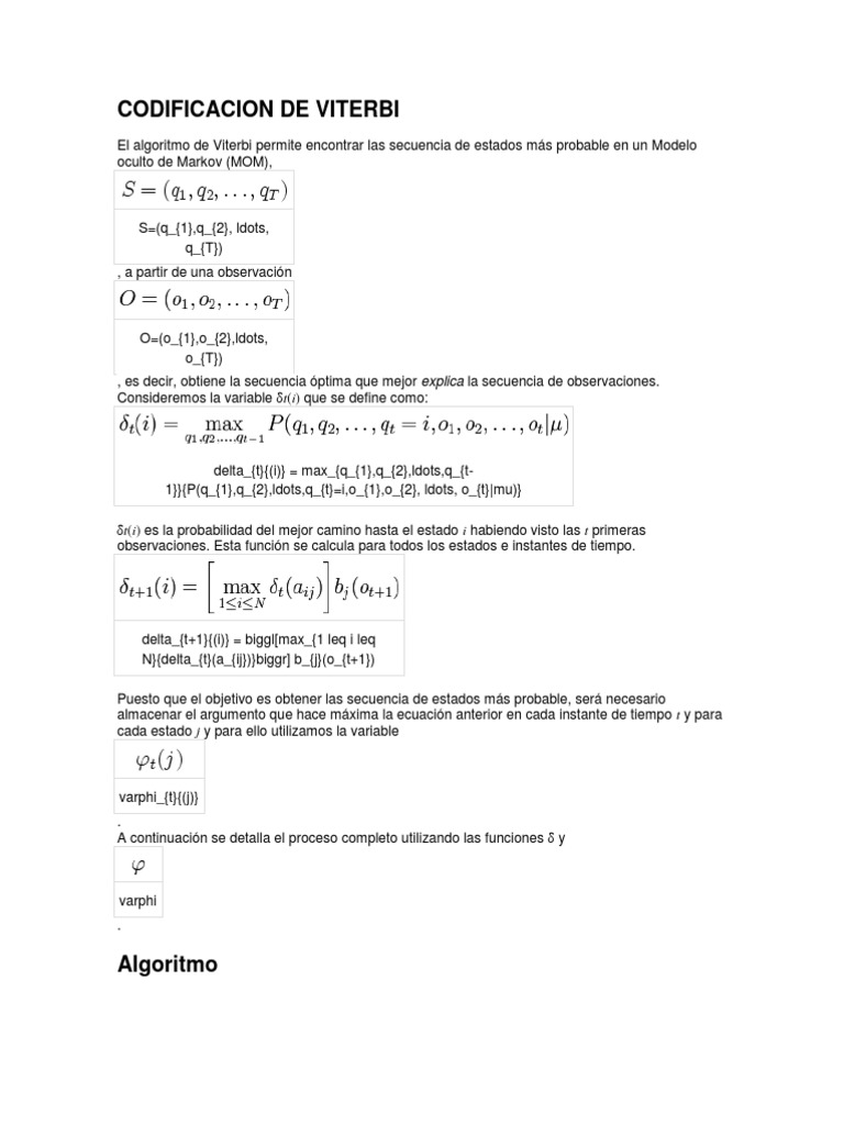 Algoritmo de Viterbi en MOM | PDF | Matemáticas Aplicadas | Algoritmos