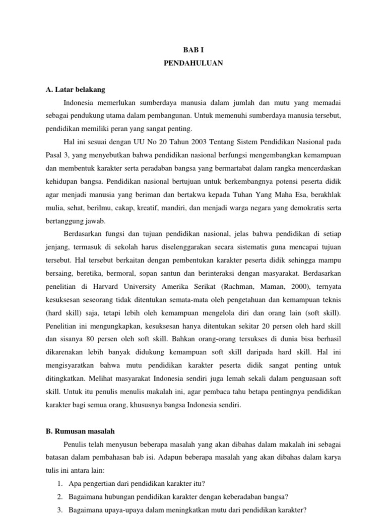 Contoh Makalah Pendidikan Karakter Lengkap